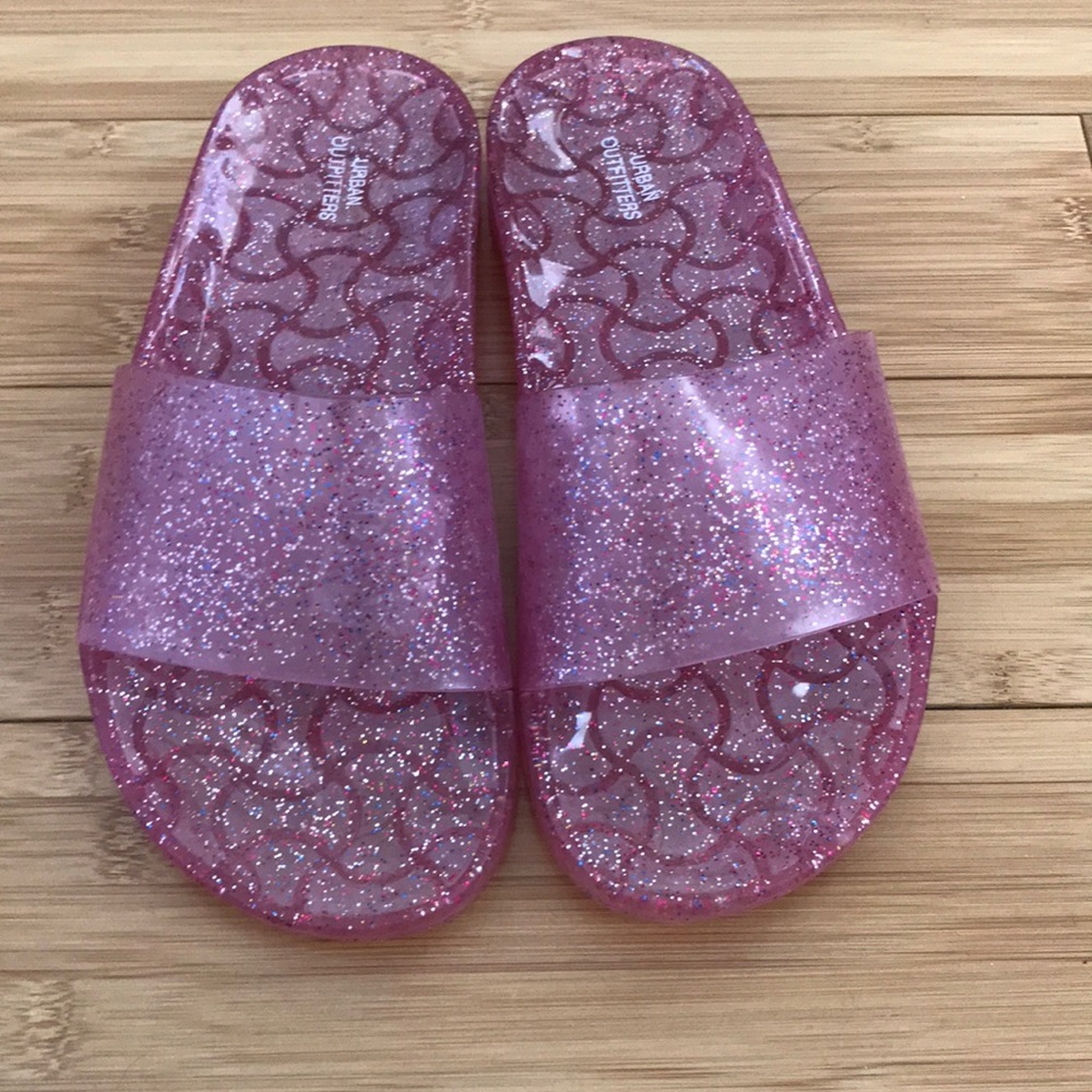 Urban Outfitters Sparkly Pink Pool Slides